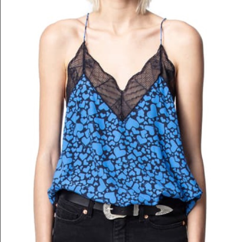 Zadig&Voltaire Christy silk camisole w/ lace trim